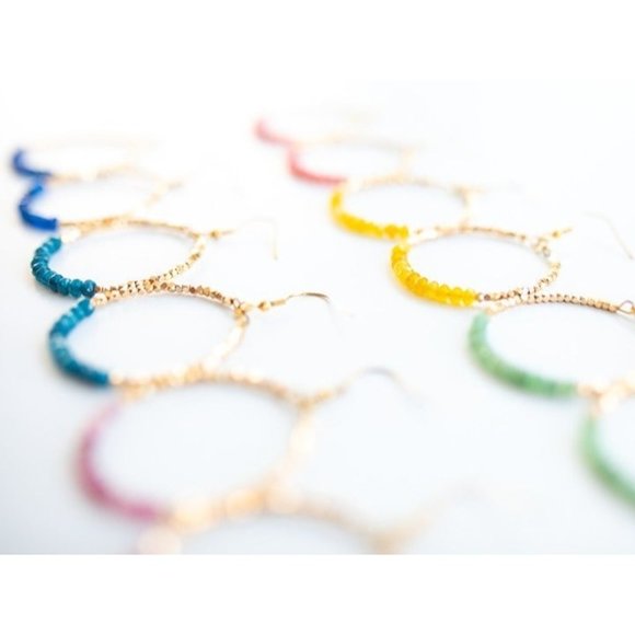 Yellow Onyx Sparkly Gold Beaded Earring Gemstone Dangle Hoops Yellow onyx - Picture 7 of 8